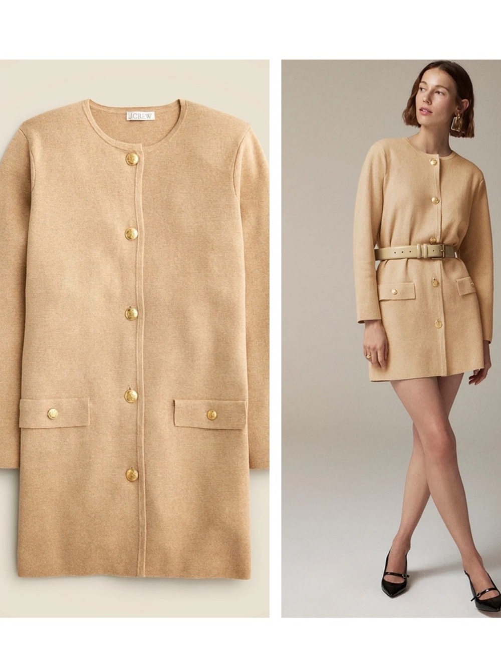 J.Crew Re-Imagined Giselle Camel Tan Heather Cardigan Sweater Blazer large‎